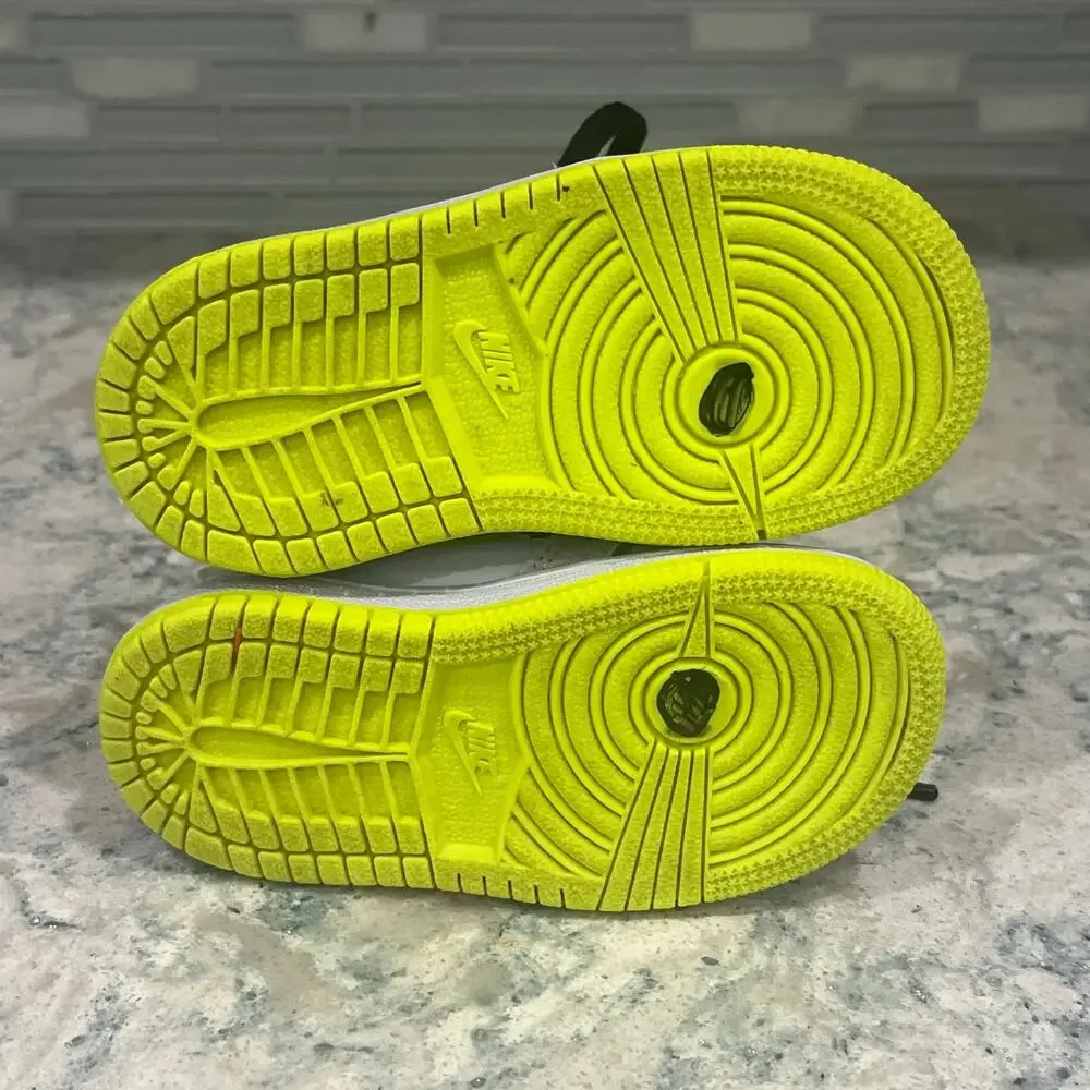 Nike Air Jordan 1 Mid Neon Yellow White Blue Toddler Boy's 5.5 Shoe DV1322-017